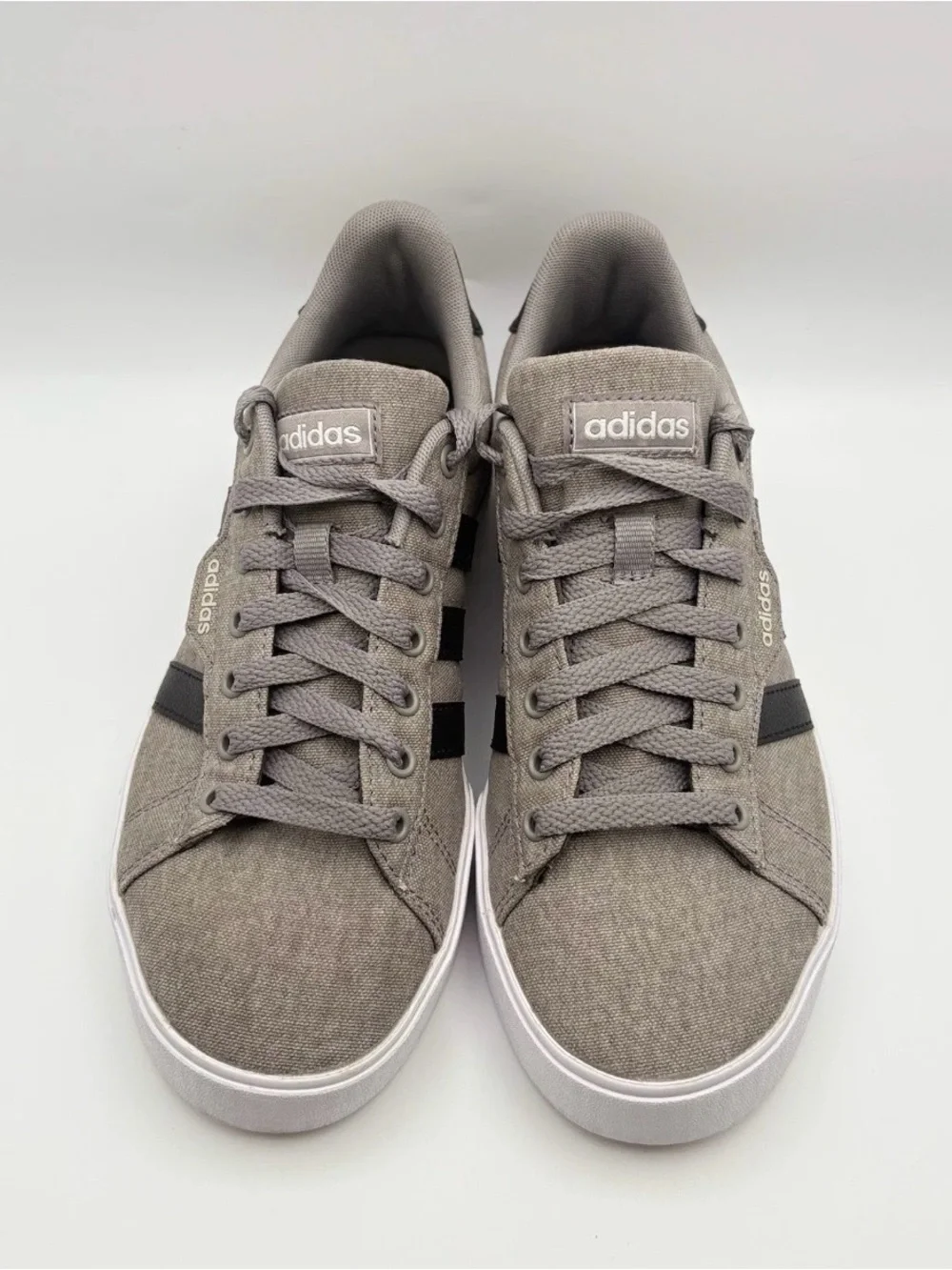 adidas Men’s Gray Canvas Sneakers with Black Stripes